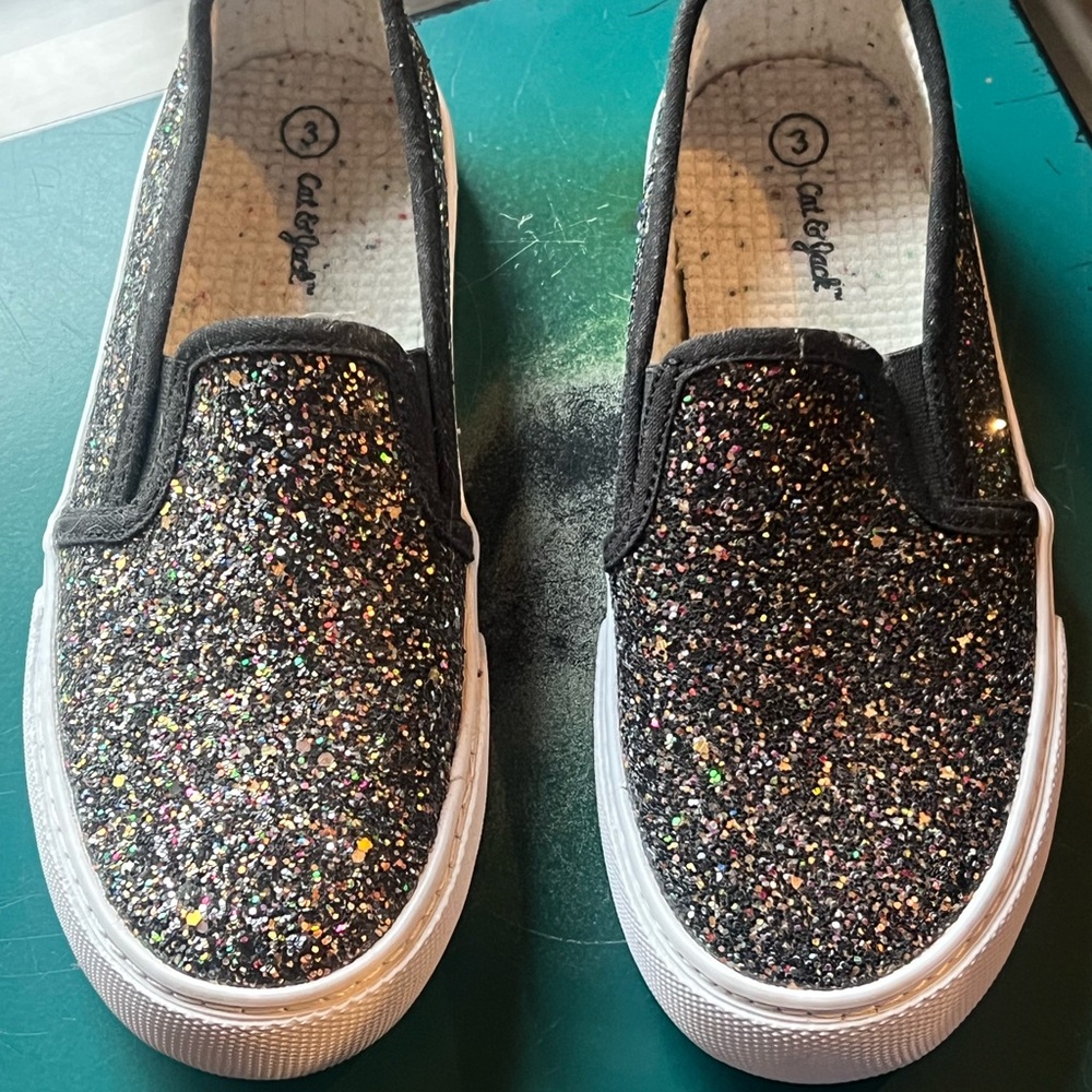 Gold Glitter Slip-On Sneakers with White Sole
